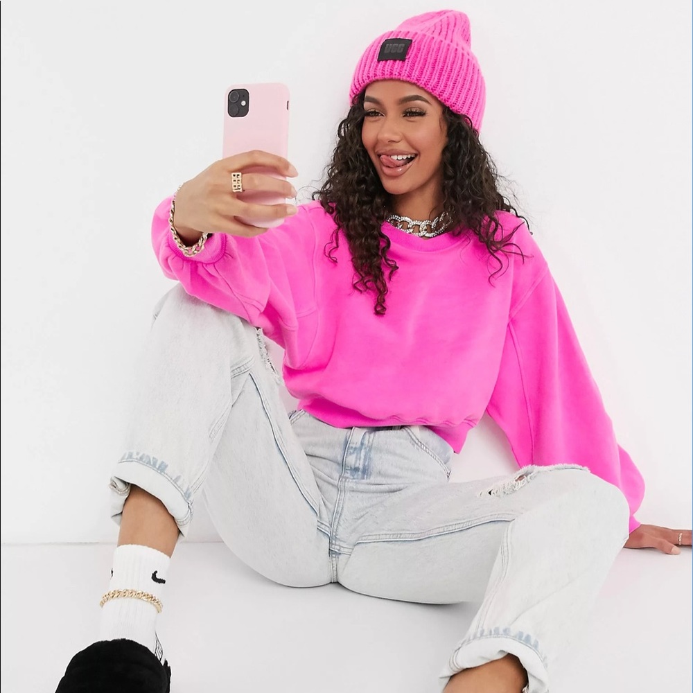 UGG Brook balloon sleeve crewneck jumper in hot pink size XS and S NWT